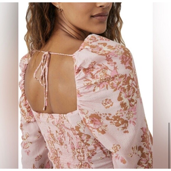 Free People Hilary Printed Top Floral Pink Combo Size XS - Picture 2 of 5